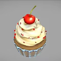 Delicious Cupcake Topped With Whipped Cream Fresh Cherry And Red Sprinkles