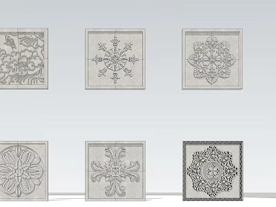 Intricate Carved Decorative Patterns with Various Floral and Snowflake Designs on Square Panels 3d model