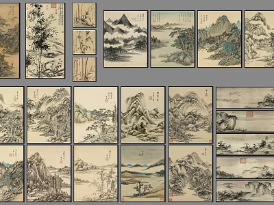Traditional Chinese Landscape Paintings With Mountains Rivers Trees And Classical Artworks 3d model