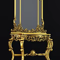 Luxurious Golden Dressing Table With Intricate Carvings And Decorative Mirror