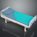 Medical Hospital Bed With White Frame Blue Mattress Turquoise Cover And Wheels