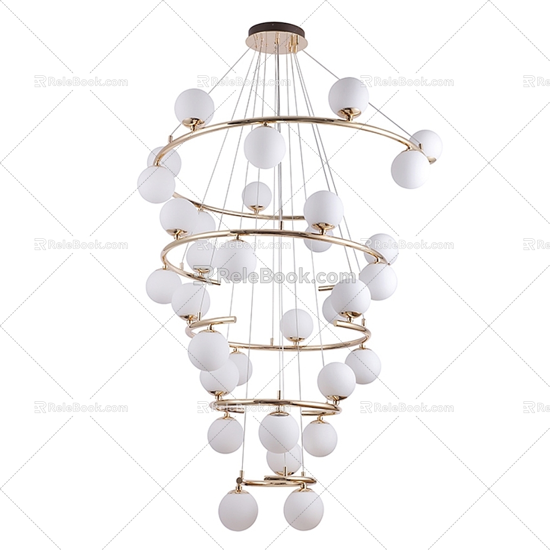 Duplex Chandelier Simple Hollow Creative High-rise Leaping Stairs Light Luxury Villa Living Room Hall Lamps model