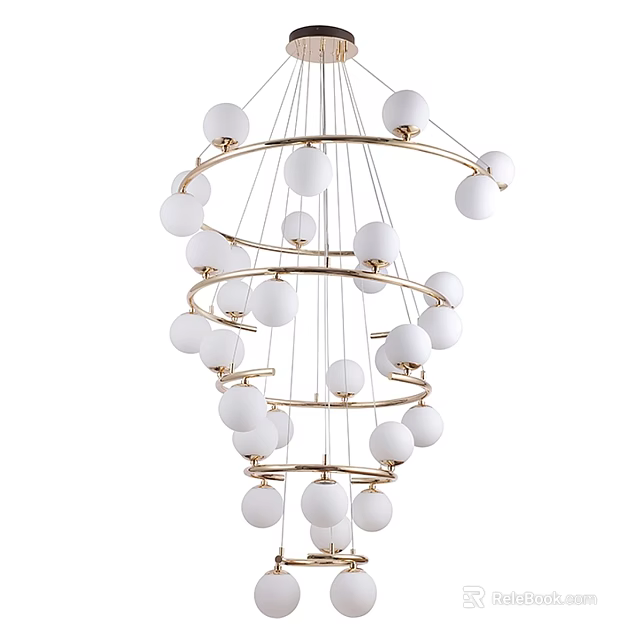 Modern Multi layer Chandelier With Gold Frame And Spherical White Light Bulbs Design 3d model 