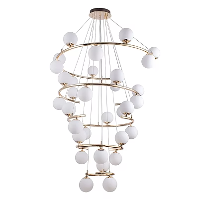 Modern Multi layer Chandelier With Gold Frame And Spherical White Light Bulbs Design 3d model