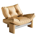 Modern Beige Fabric Armchair With Thick Seat Back Cushions And Brown Wooden Legs