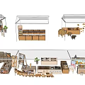 Diverse Exhibition Booth Designs With Multiple Shelves Displays And Decor Elements