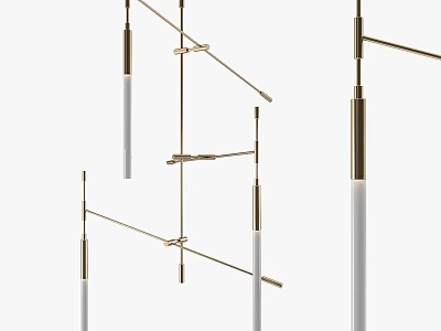Modern Brass Chandelier With Geometric Metal Structure And White Light Tubes 3d model