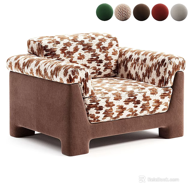 Stylish Brown Printed Fabric Upholstered Cozy Single Sofa Armchair For Home Living Room Decor 3d model 