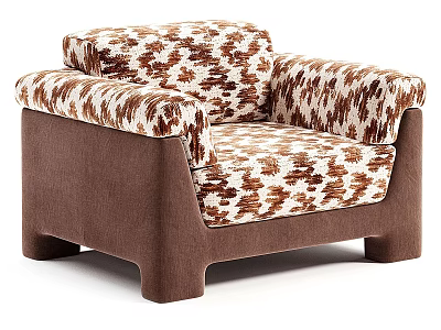 Stylish Brown Printed Fabric Upholstered Cozy Single Sofa Armchair For Home Living Room Decor 3d model