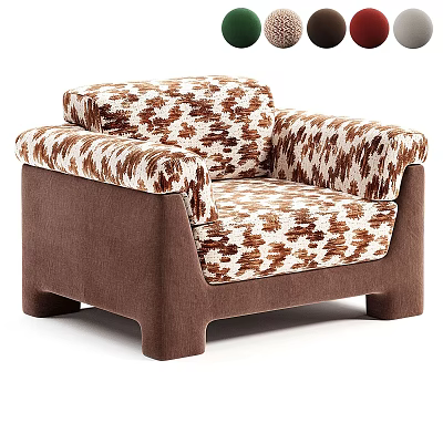 Stylish Brown Printed Fabric Upholstered Cozy Single Sofa Armchair For Home Living Room Decor 3d model