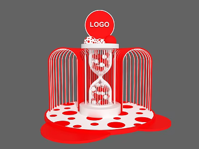 Red Photo Check In Spot With Logo Hourglass Cage Frame And Dots Base 3d model