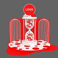 Red Photo Check In Spot With Logo Hourglass Cage Frame And Dots Base