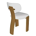 Modern Minimalist Dining Chair With White Upholstered Seat And Brown Frame