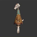 3D Cute Creature Character Wearing Orange Dress With Green Straps White Limbs And Pink Ears