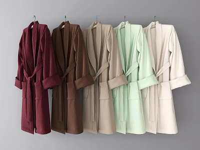 Various Colors Long Robes With Belted Design Hanging On Hooks 3d model