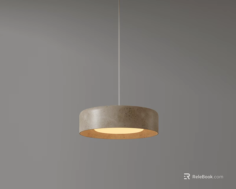 Modern Circular Concrete Pendant Light With Warm Glow On Gray Background 3d model