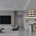 Modern Open Living Dining Space With TV Sofa Dining Table And Cabinet Lighting 3d model
