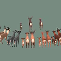 Group of Deer with Various Sizes Antlers and Fawns in Natural Scene