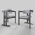 Two Modern Leisure Chairs With Gray Fabric Upholstery And Black Metal Support Frames