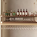 Elegant Luxury Gold Metal Wine Rack With Wine Bottles And Hanging Glasses