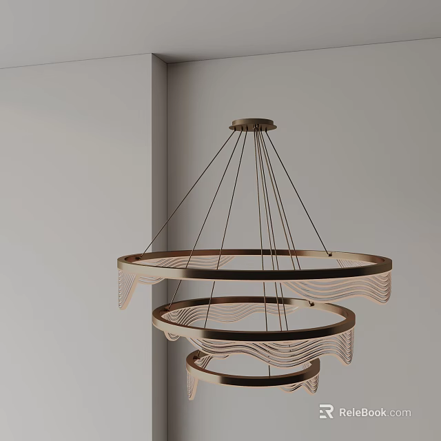 Modern Multi Layer Circular Chandelier With Wavy Edges Hanging Design 3d model 