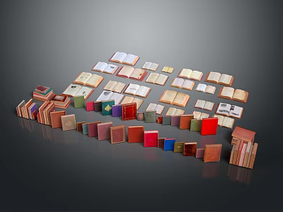 Colorful Books And Magazines In Various Sizes Open And Stacked On 3d model