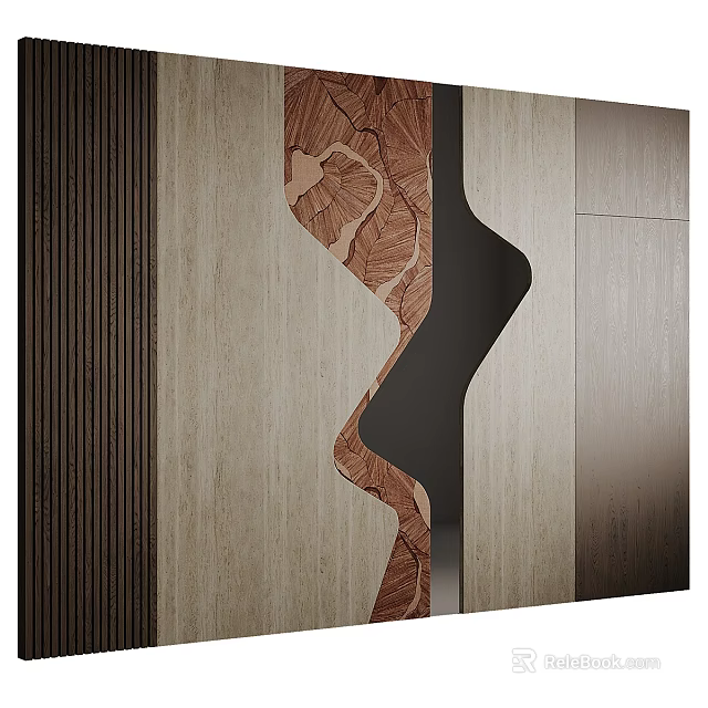 Modern Background Wall Design With Wavy Wood Grain And Mixed Materials 3d model