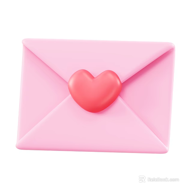 Cute Decorative Ornament Set With Pink Envelope And Red Heart Decoration 3d model 