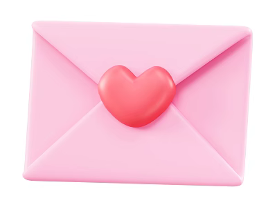 Cute Decorative Ornament Set With Pink Envelope And Red Heart Decoration 3d model