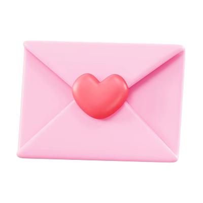 Cute Decorative Ornament Set With Pink Envelope And Red Heart Decoration 3d model