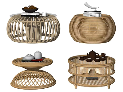 Stylish Wicker Coffee Tables With Various Designs And Storage Shelf Features 3d model