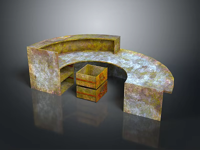 Vintage Curved Reception Desk With Textured Surface And Wooden Storage Boxes 3d model
