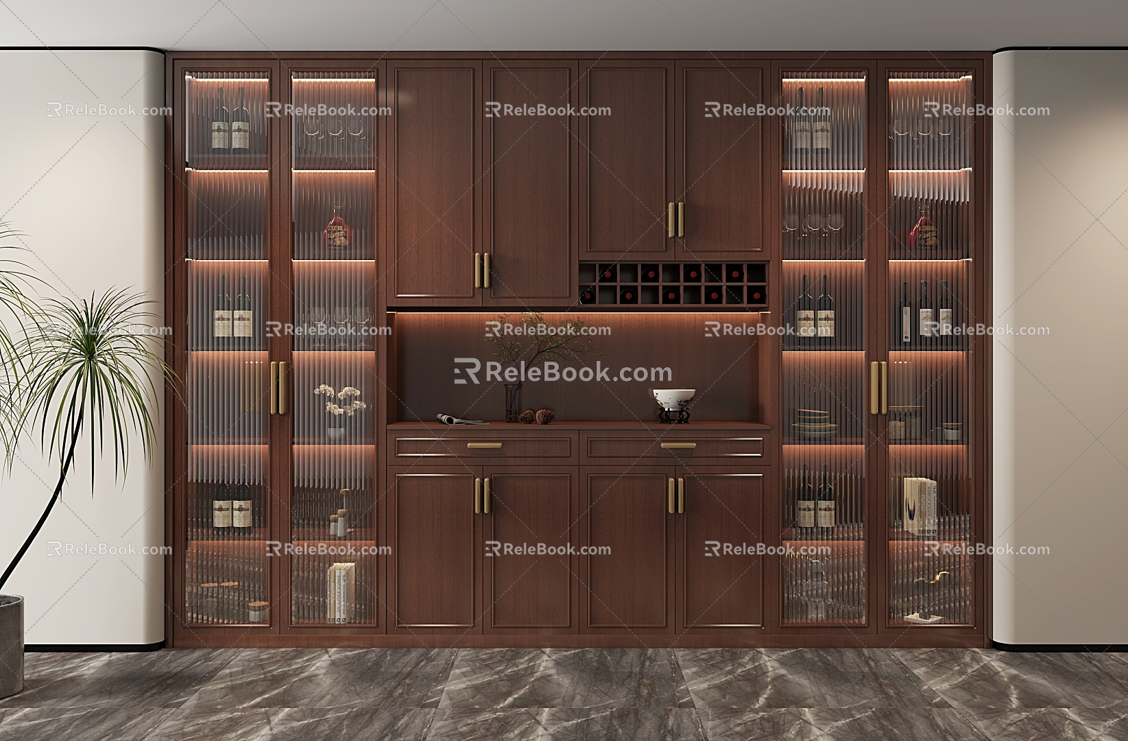 New Chinese style glass wine cabinet model