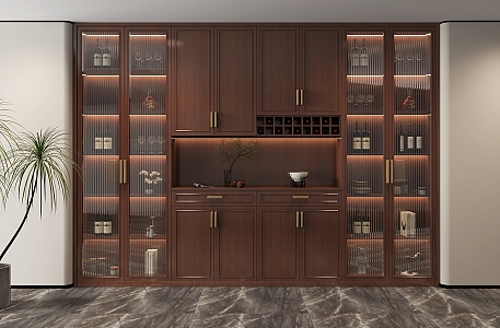 New Chinese style glass wine cabinet 3d model