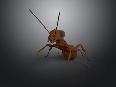 Brown Origami Ant Model With Long Antennae Large Eyes And Six Legs On Dark Background 3d model