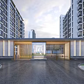 Modern Residential Building Exterior Design With Glass Curtain Wall Stone Walls And Spacious Driveway