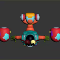 Colorful Game Character With Red Mushroom Appendages Blue Body Green Gloves And Side Mushroom Objects