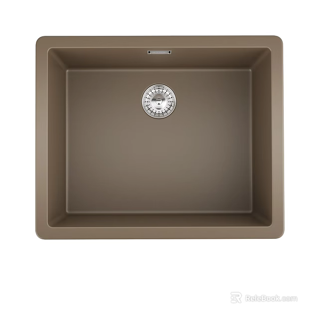 Brown Square Kitchen Sink With Durable Quartz Composite Material And Central Drain 3d model