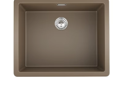 Brown Square Kitchen Sink With Durable Quartz Composite Material And Central Drain 3d model