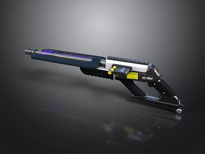Futuristic Energy Weapon Design With Glowing Purple Blue Barrel Metallic Grip And Control Panel 3d model