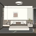 Modern Bedroom Interior Design With Large Bed Bedside Painting Nightstands Windows And Soft Rug