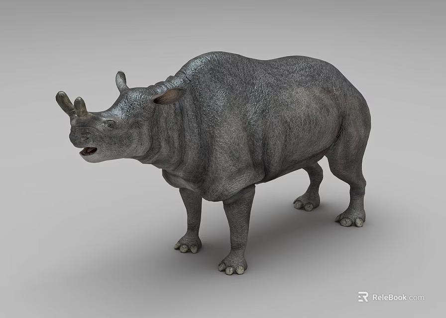 Gray Reptile Model With Horned Head And Textured Body Standing 3d model 