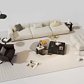 Modern White Sofa Coffee Table Set With Black Armchair Floor Lamp And Ottoman