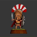 Cartoon Spartan Warrior Game Character With Red White Feather Helmet Sword Shield And Green Base