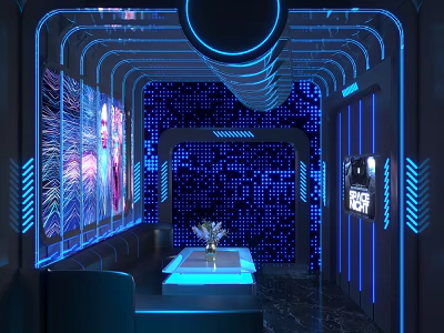 Modern KTV Room Interior With LED Lighting Singing Screens And Comfortable Sofas 3d model