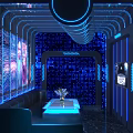 Modern KTV Room Interior With LED Lighting Singing Screens And Comfortable Sofas