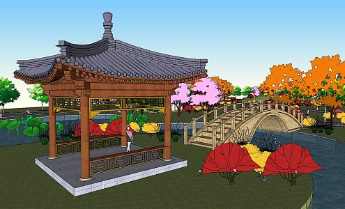 Chinese Pavilion Four Corners Pavilion Playground Temple Performance Outdoor 3d model