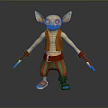Cartoon Creature With Big Ears Large Eyes Orange Vest Green Red Striped Pants Red Gloves
