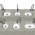 Stainless Steel Kitchen Sinks In Various Designs With Faucets On Speckled Countertop