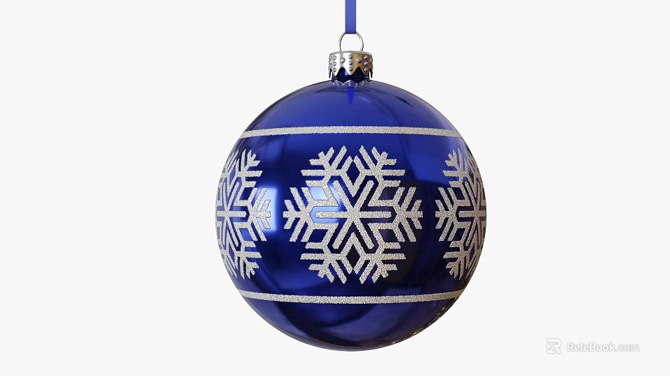 Blue Christmas Decorative Ornament Set With Silver Snowflake Patterns And Stripes 3d model 